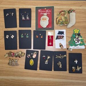 Christmas Holiday Jewelry‎ Lot Earrings Brooches Pins Festive Winter Designs